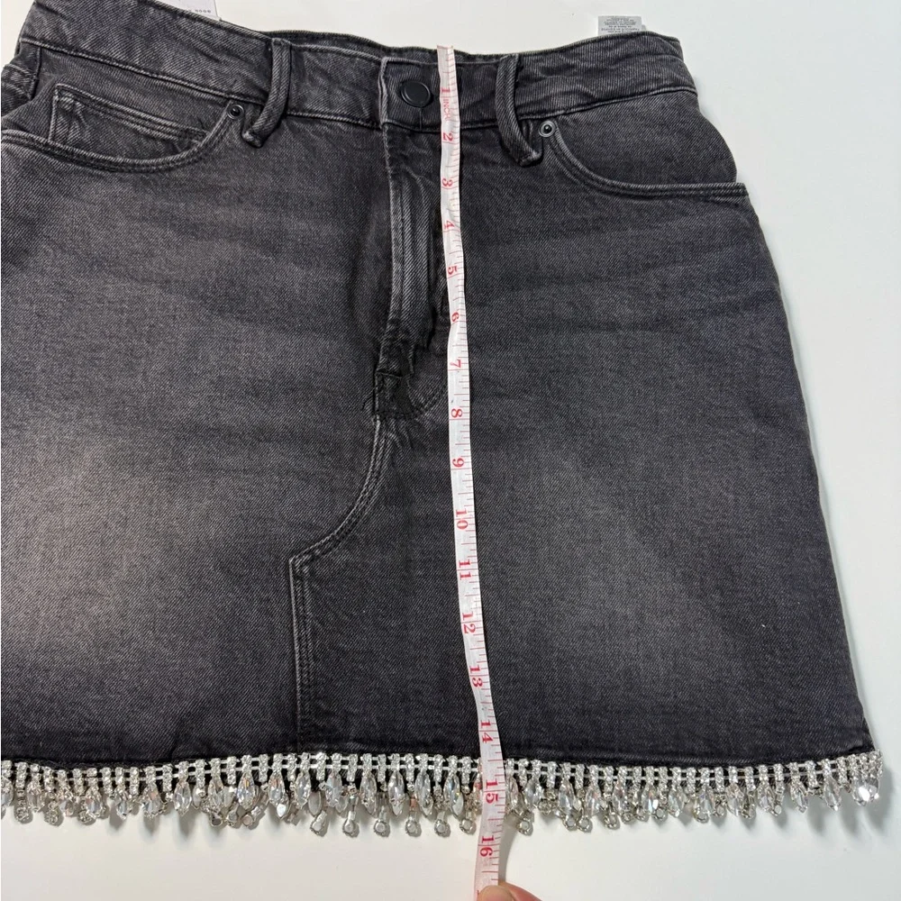 Good American Rhinestone Fringe Denim Mini Skirt NWT Y2K Party Size 4